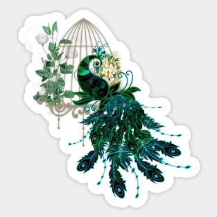 Elegant peacock with cage and flowers Sticker